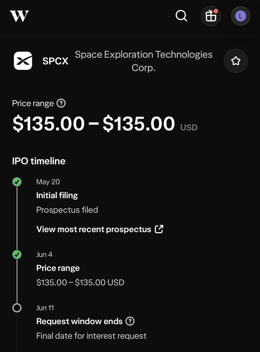 codexJesus's tweet photo. Space X IPO is live in Wealthsimple https://t.co/alRSFURf2k