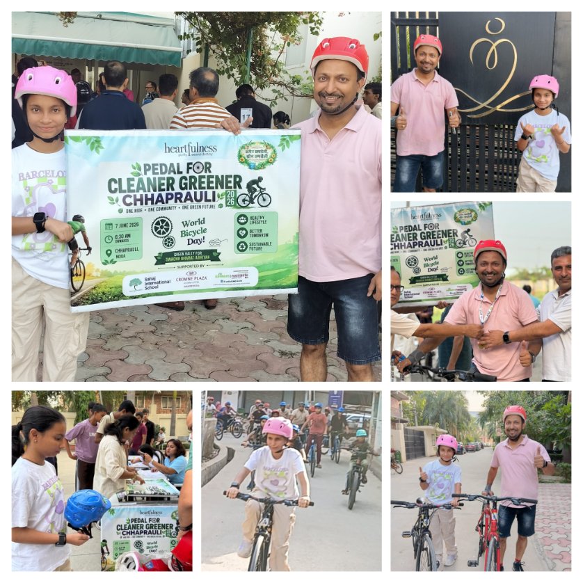 pankajjaim's tweet photo. @heartfulness says "Inner Cleanliness reflects in our actions towards the world around us"

"Pedal for Cleaner Greener Chhaprauli".. at sec-167 Noida, wonderful blend of fitness, envt responsibility &amp; community spirit 🚴‍♂️🌿

#Heartfulness #WorldBicycleDay #SwachhBharat #Cycling https://t.co/aNPar4QBhC