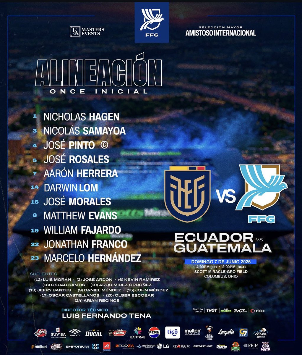 Fanboleros1's tweet photo. Alineaciones titulares y suplentes de las selecciones de Ecuador 🇪🇨 y Guatemala 🇬🇹 para el amistoso internacional 🌍 

#JuntosPorMás https://t.co/BHctohheEM