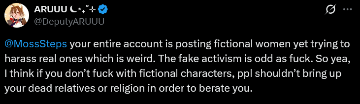 MossSteps's tweet photo. Searches my tweets to find something to slander me with and the worst thing she can find is that i like women 😂, meanwhile she's most known for two things, hating Tifa + saying ppl only like her for "one reason", and being friends with that one fadel guy who says the N word https://t.co/QH52QP4gvx