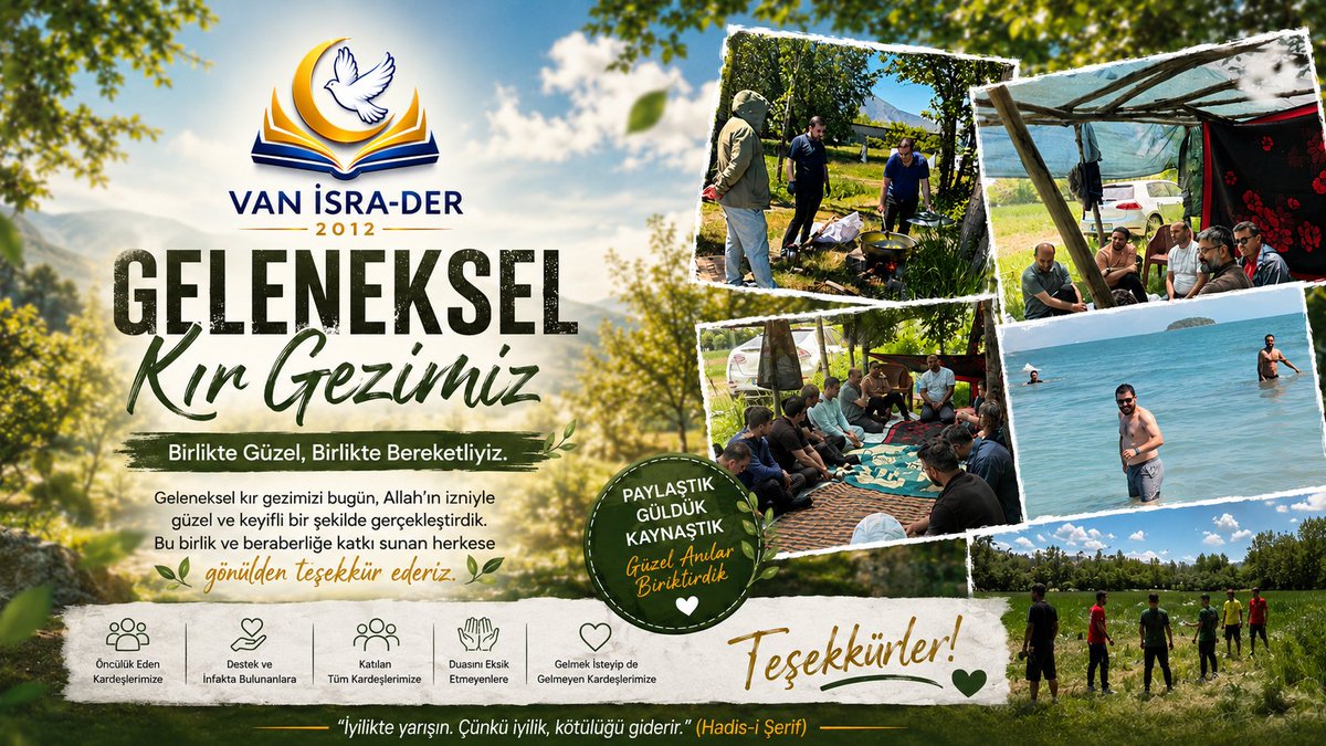 isra_van2012's tweet photo. Paylaştık, kaynaştık, güzel hatıralar biriktirdik...
Geleneksel Kır Gezimize katkı sunan, iştirak eden ve dualarıyla yanımızda olan tüm kardeşlerimize teşekkür ederiz.
Allah birlik ve kardeşliğimizi daim kılsın.
#vanisrader https://t.co/BpBsiGoof1