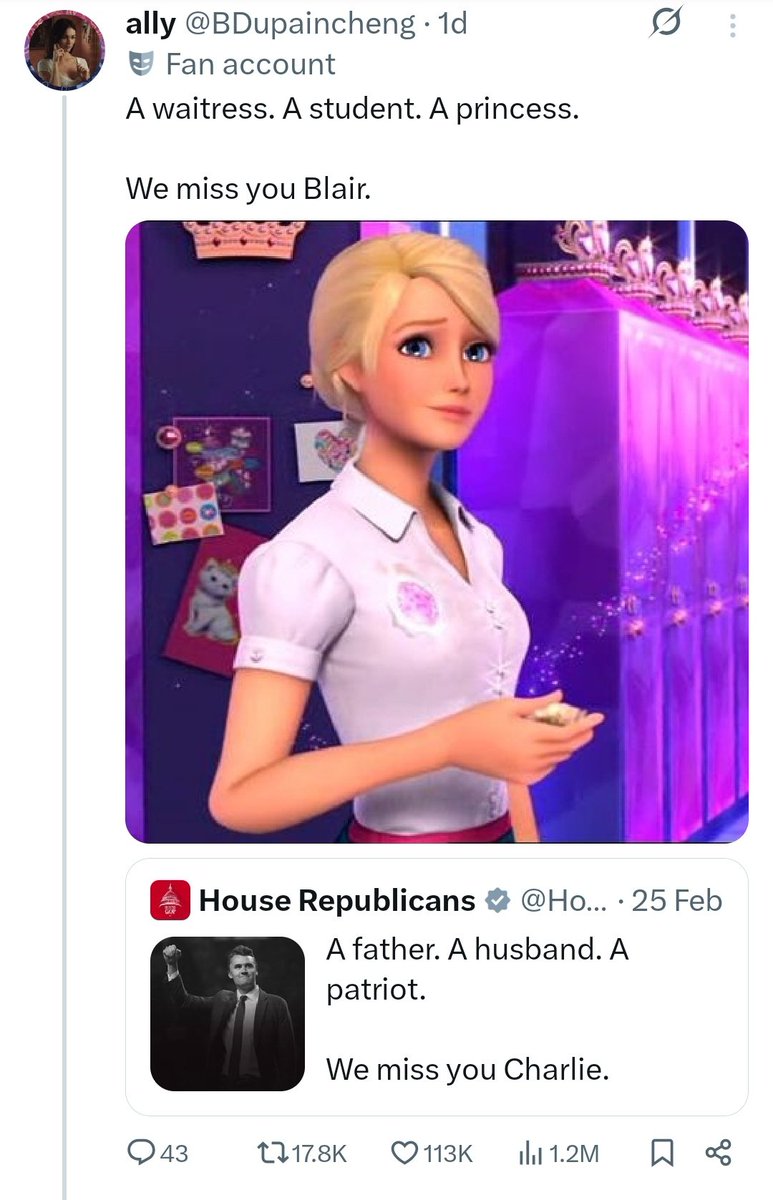 BDupaincheng's tweet photo. the concept of a miraculous fan ratio-ing republicans with barbie 😭😭 https://t.co/zaGz9YCZXW