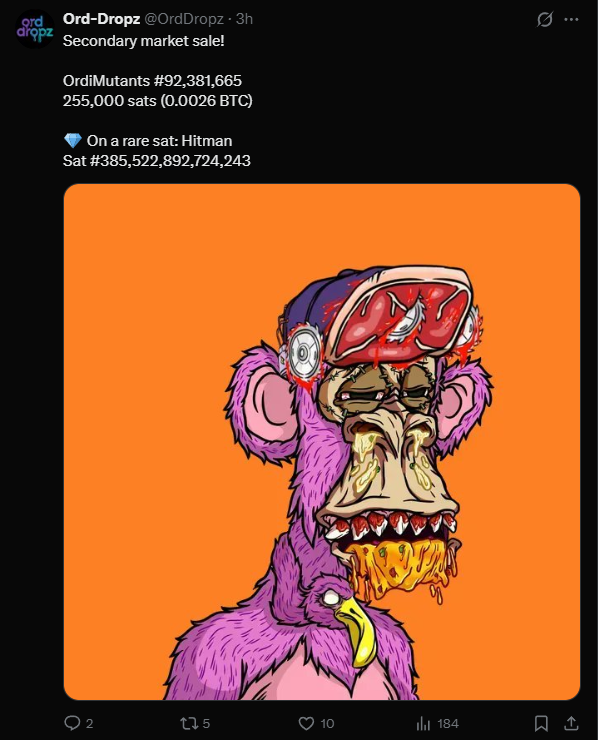 OrdDropz's tweet photo. 3 Mutant sales above global floor on Ord-Dropz. 🦍🧪

Creator-earned royalties give founders real runway to build their projects.

This is the way it should have always been.

#MutantStrong https://t.co/yGHRbT0THA