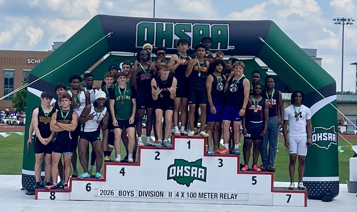 Athens_Track's tweet photo. 🚨STATE PLACERS🚨
🚨ALL-OHIO🚨

The Boys 4x100m Relay team of Griffin Porter, Ledger Free, Anthony Sutton, &amp; Tyriq Cunningham finish in 4th Place at the OHSAA Div. 3 State Meet with a another School Record breaking time of 41.69! All-Ohio Honors! Congratulations! 🔥⚡️🐶💪💚💛 https://t.co/xTBgarUZXg