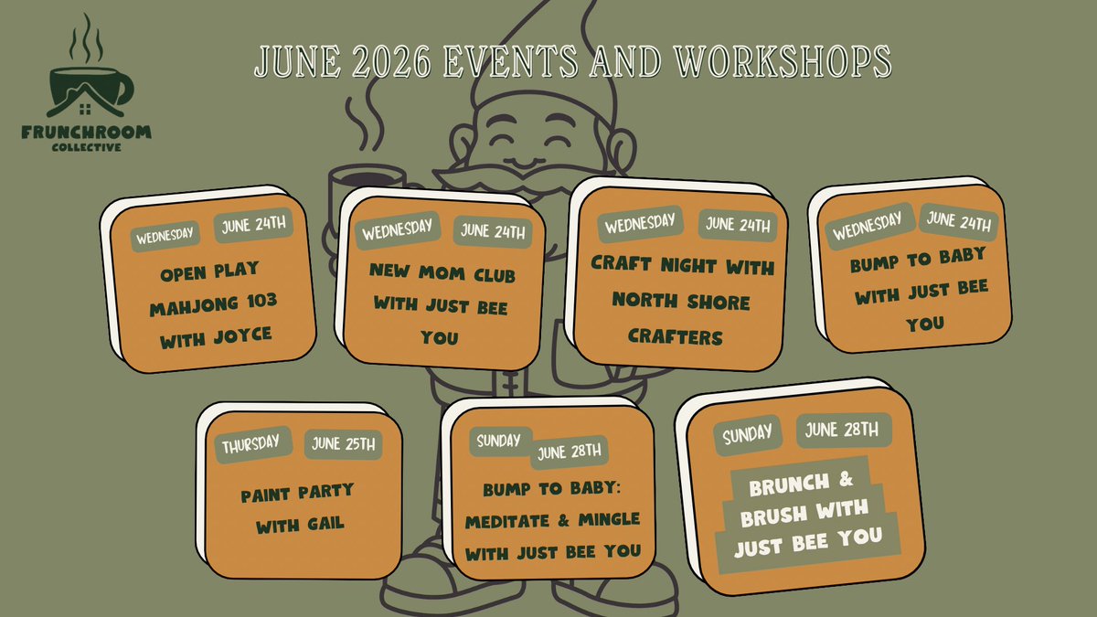 FrunchRmCoffee's tweet photo. JUNE EVENTS AT A GLANCE ☕️🏠 

for more information &amp; registration, please visit us at https://t.co/T4en0MRVIh and click on the events tab! 

Announcing some exciting festivities this week 🏳️‍🌈💓 stick around! 

brewing til 8:00PM 🤎 https://t.co/bceN8bcO3s