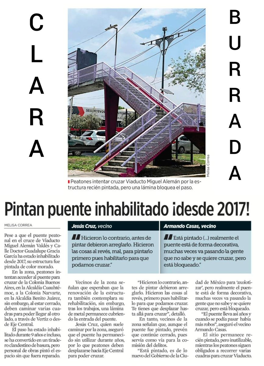Melissa_Bely's tweet photo. ¡ No mmen !

Si no fuera tan trágico, este sería el gobierno más cómico de la historia.

Clara Brugada en lugar de arreglar un puente, lo mandó a pintar de morado y no sirve..
¡ desde el año 2017 !

Perdón por mi humilde opinión de ultraderecha, pero se pasan de PNDJOS !! https://t.co/I7inneT8Nd