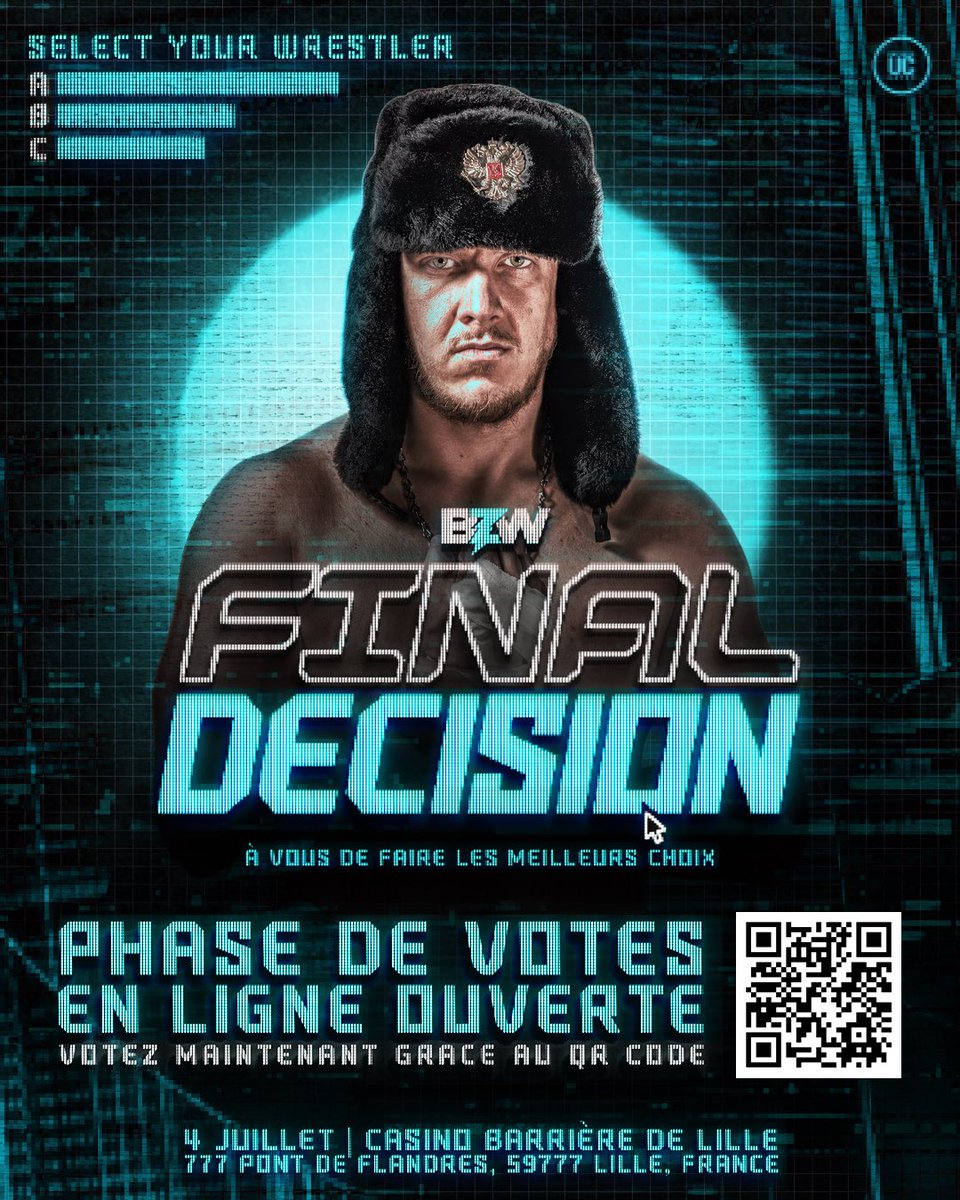 bzw_wrestling's tweet photo. 🛜 FINAL DECISION 🛜

La phase de votes en ligne est ouverte pour les 2 prochaines semaines❕

⚠️ Les votes les plus importants auront lieu en direct du Casino de Lille uniquement pour les fans présents 📊

🫵 À vous de faire les meilleurs choix : 
https://t.co/ZGz2tKDZUz https://t.co/nAgwgsKAHo