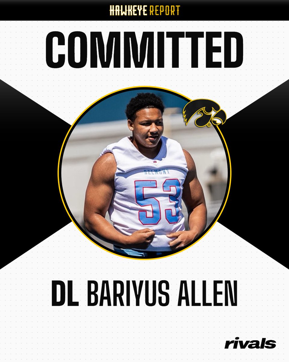 BlairASanderson's tweet photo. Defensive lineman Bariyus Allen (6-5, 300) has committed to the Iowa Hawkeyes.

Profile: https://t.co/sEYOqo48q0

@BWeball14592 https://t.co/0spPzWzYKf
