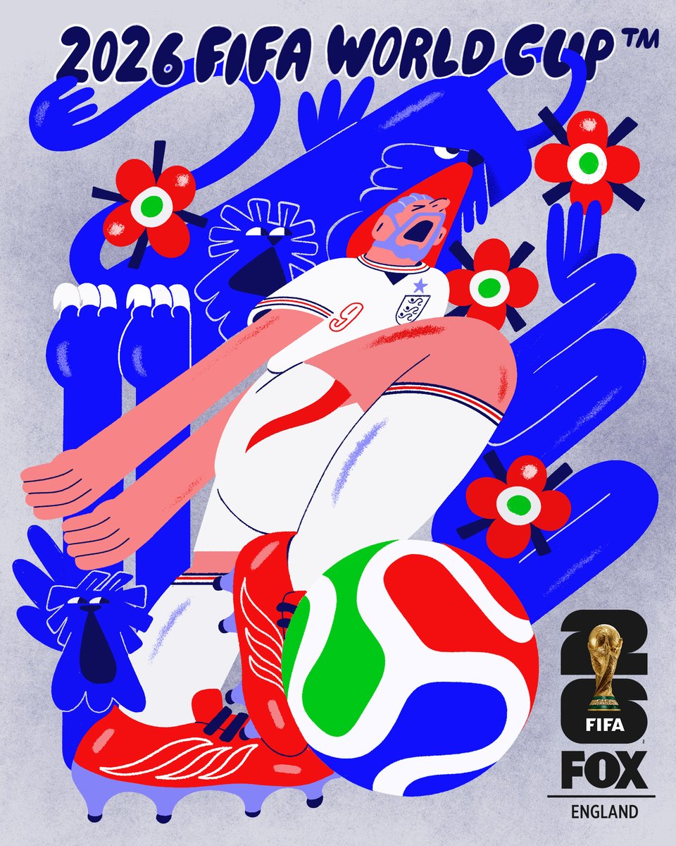 FOXSoccer's tweet photo. The Three Lions 🏴󠁧󠁢󠁥󠁮󠁧󠁿

UK illustrator Ellice Weaver's poster reflects courage, resilience, and the power of the team behind the player. https://t.co/FnG8svJnEh
