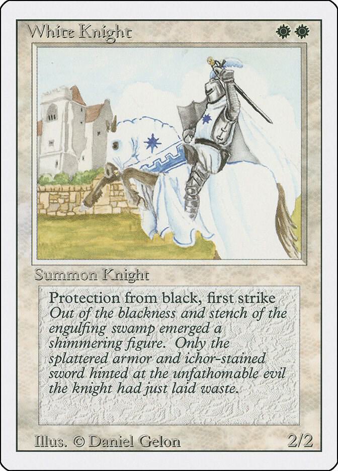 MDKnight008's tweet photo. @izthisJudah This reminds me of the White Knight card from Magic the Gathering.  2/2  with protection from black, first strike ability 😂 https://t.co/Gvy1yPEJh4