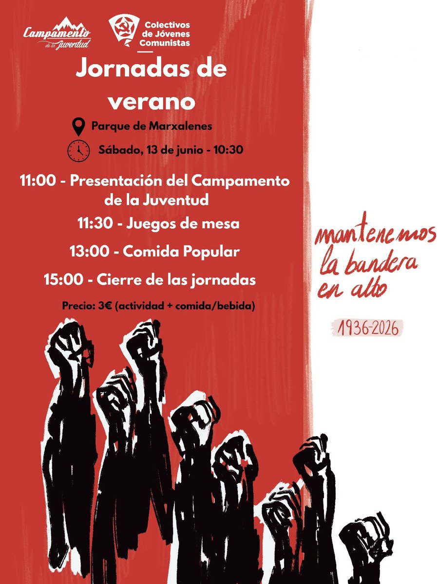 cjc_pv's tweet photo. 🚩| Segona jornada de preparació del CAMPAMENT DE LA JOVENTUT 2026

Jornada popular d'estiu presentant el campament de la joventut.

✊🏻 Mantenim la bandera enlaire 

📩 Si vols participar, comunica't amb nosaltres per DM. https://t.co/M0zvN6aboO