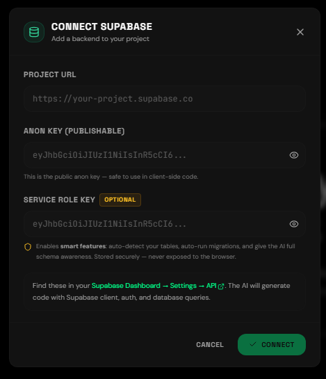 PumpBuild_'s tweet photo. When you're ready for a backend, database, authentication, and APIs, Pump Build supports Supabase integration for that. https://t.co/EaAVCjLeO8