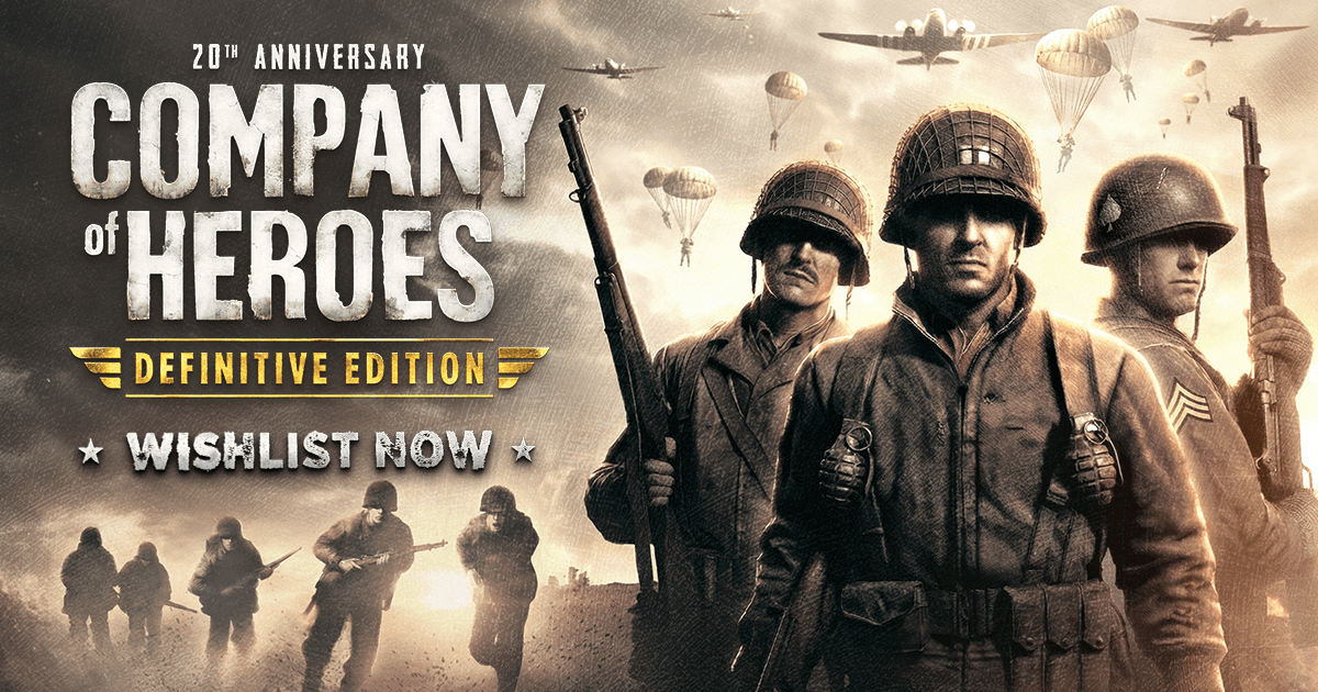 relicgames's tweet photo. Announcing Company of Heroes - Definitive Edition! Enhanced for today's hardware, the Definitive Edition stays true to the gritty atmosphere, squad-level tactics, and immersive WWII battlefields that made the original a classic. Wishlist now - https://t.co/dDZewEF2g5 https://t.co/yujMwS5cUA