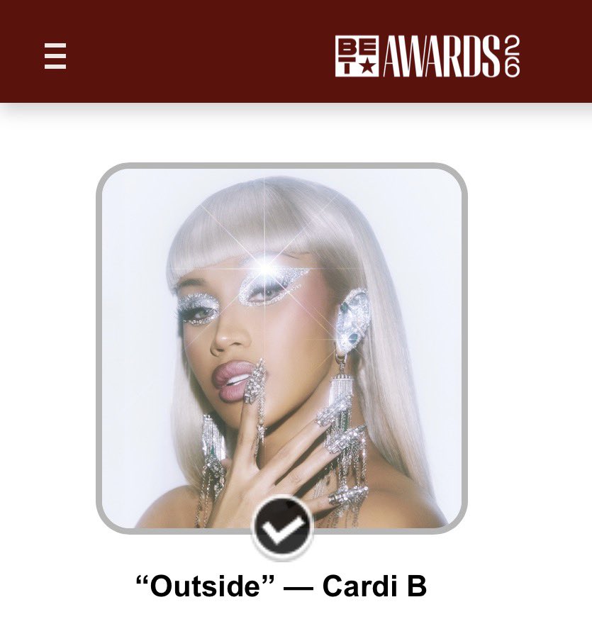 BardiUpdatess's tweet photo. Voting for the BET “Viewers Choice” Award is now open!

Vote for Cardi B’s “Outside” at this link using your email address: https://t.co/UNWPdXjNYb https://t.co/CaGgnaZHVA