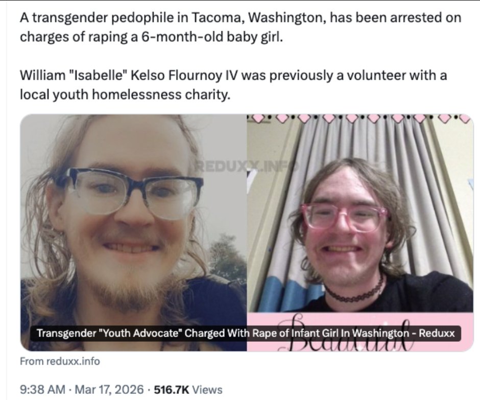 TurnSeattleRed's tweet photo. Says the man in a dress who mutilated his own body because he couldn’t handle the pressure of biological reality. 

Trump doesn’t “wilt,” he walks out on gaslighting hacks like Welker who lie about election rigging while your party built the fraud machine with mail-in ballots and no-ID chaos.

You and your radical allies are the insecure ones: demanding the entire country pretend men are women while adversaries exploit your weak borders, endless spending, and cultural rot. Real strength isn’t playing dress-up in Congress, it’s calling bullshit when you see it.

Adversaries don’t fear you. They’re laughing. 

Both below in @CityofTacoma (2nd biggest city in WA State) TRANS filmed himself raping 6-month old. baby.
- Momma Bear➡️ @ymca