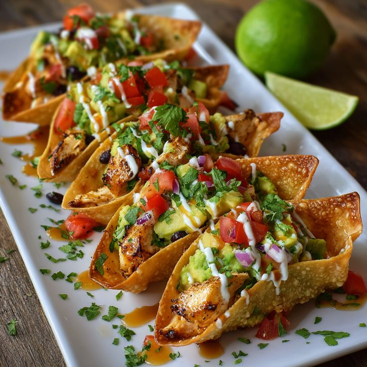 rock716860's tweet photo. Honey Lime Chicken &amp; Avocado Nacho Wonton Tacos https://t.co/7zuRU48Iir