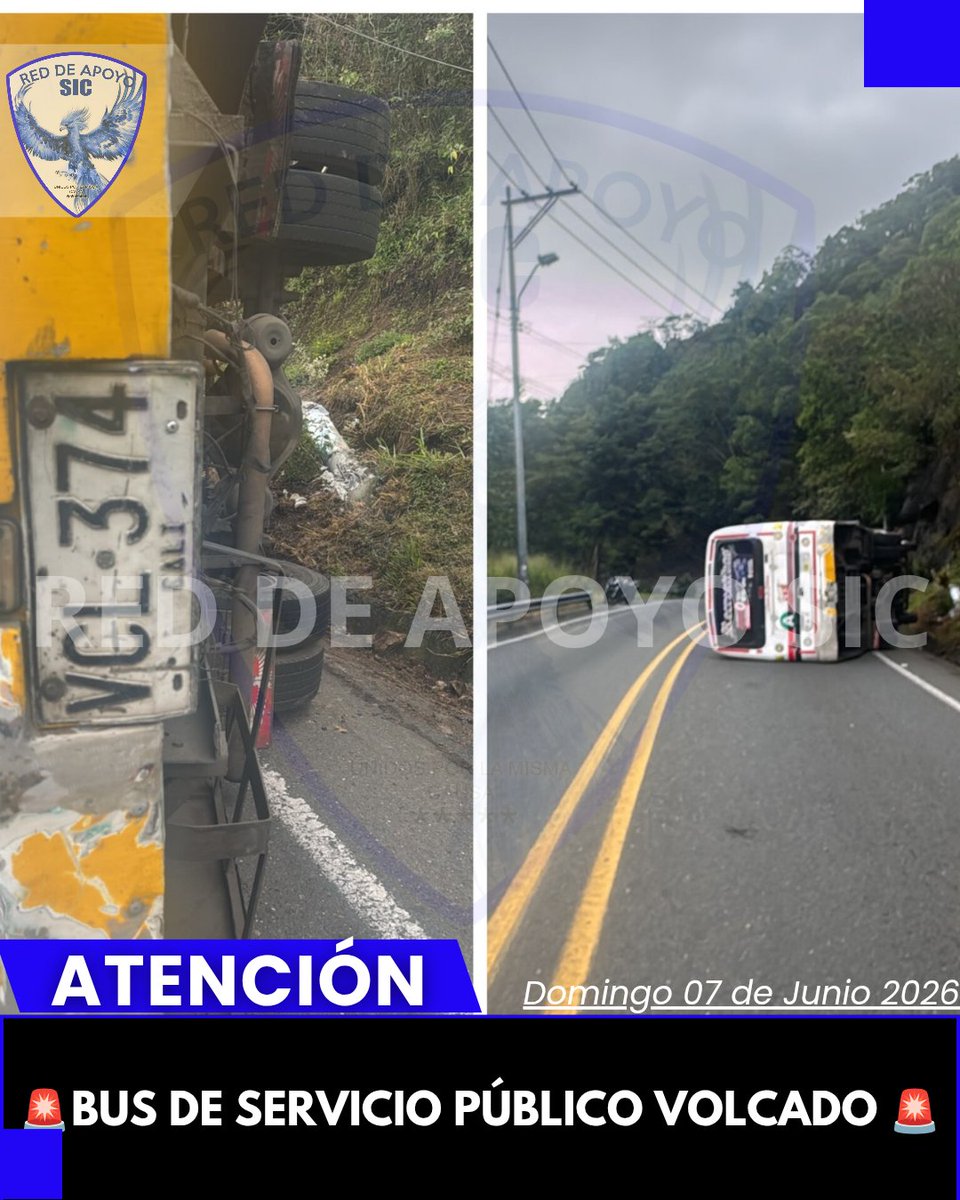 RedDeApoyoSIC's tweet photo. 🚨 Accidente en el km 12 de la Vía al Mar. Una buseta de servicio público de la empresa Recreativos sufrió volcamiento tras, al parecer, una falla mecánica. No se reportan lesionados. Autoridades regulan la movilidad. #Movilidad 🚔🛣️ https://t.co/wT5tCWK2Y0