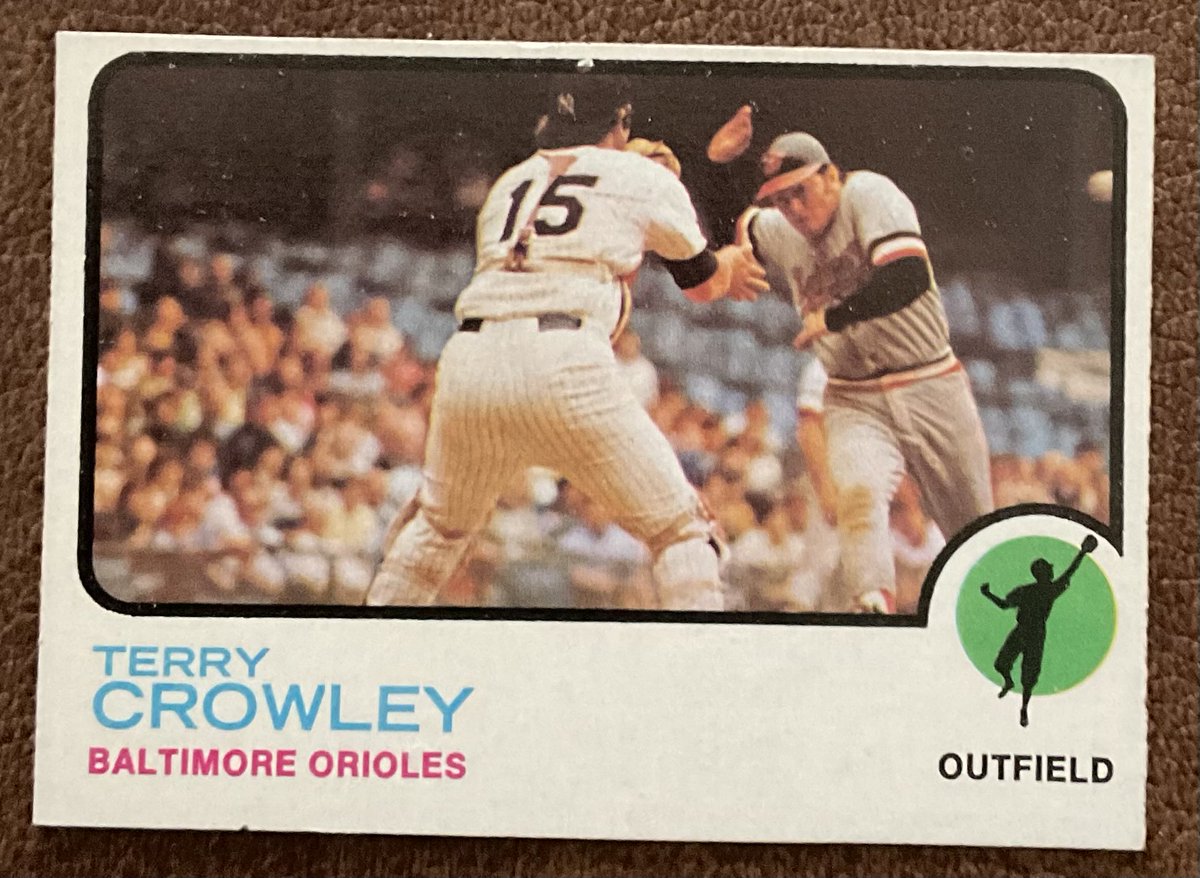 sbchaca's tweet photo. @BaseCardsRule Here’s mine. Got it in 1974; great shot of Crowley attempting to knock the ball loose! https://t.co/OH9t1yl9i7
