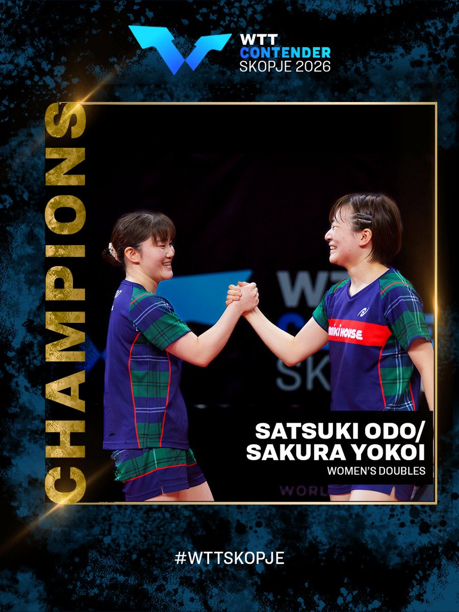 WTTGlobal's tweet photo. Congratulations Satsuki Odo and Sakura Yokoi on your first #WTTSkopje Women’s Double title 🏆🤩

#TableTennis https://t.co/crQToMSDO3