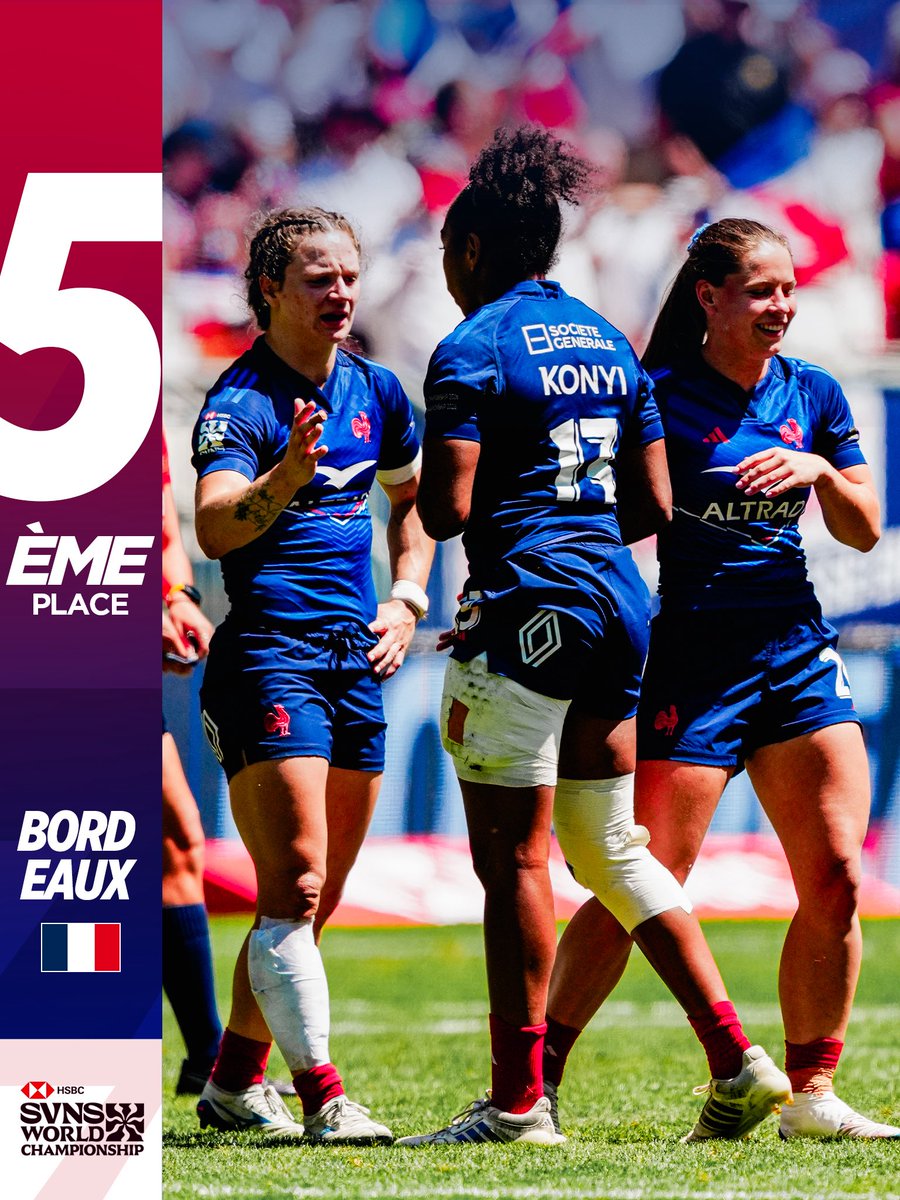 FranceRugby's tweet photo. 🙏 Les Bleues terminent à la 5e place du @BordeauxSVNS. C'est également leur classement final du Championnat du Monde.

Merci les filles, on se retrouve la saison prochaine ! 👊
#France7 https://t.co/Xfnyjxl8nB