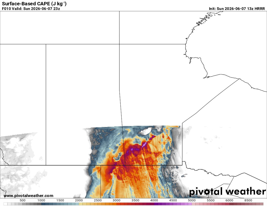 Gio_wx's tweet photo. Today's severe weather setup across Saskatchewan and Manitoba features a very potent parameter space, with high instability and very enlarged, high-SRI wind profiles. Any cell that manages to stay relatively discrete would certainly have significant tornado threat. https://t.co/Qk5FapypU0