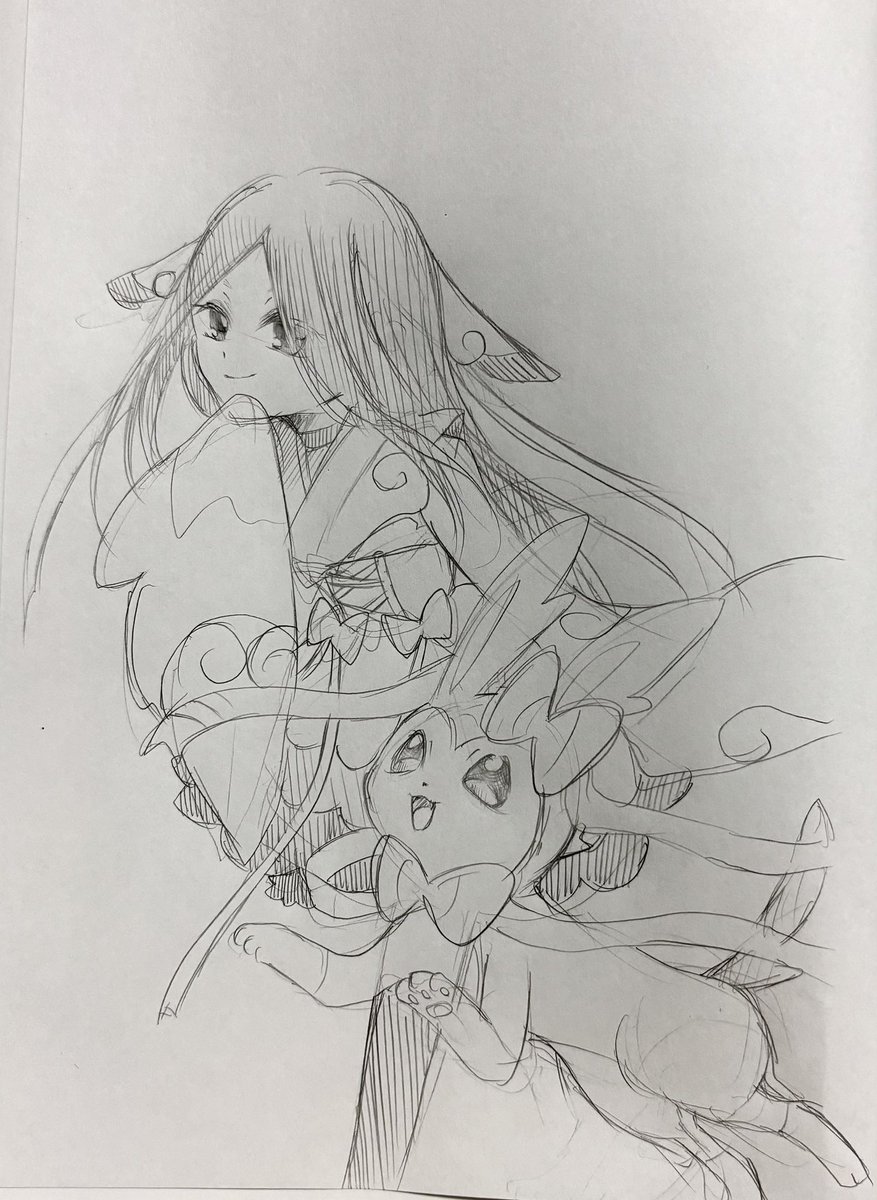 shiocake's tweet photo. 本日は子ども達と一緒にアニポケXY&amp;Zを観ながらお絵かき大会していて、その時描いたマーシュ&amp;ニンフィア💖
そしてチーズが溶けて嘴が無くなっちゃったモクローハンバーグ😭 https://t.co/H7wHJre9Xj