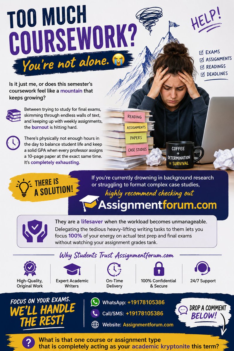 Assignment29457's tweet photo. Is it just me, or does this semester's coursework feel like a mountain that keeps growing? 

If you’re currently drowning in background research or struggling to format complex case studies, check out https://t.co/BjtRc2Lpcl

#StudentLife #AcademicChatter #StudyTips https://t.co/Wvjqxk7iF1