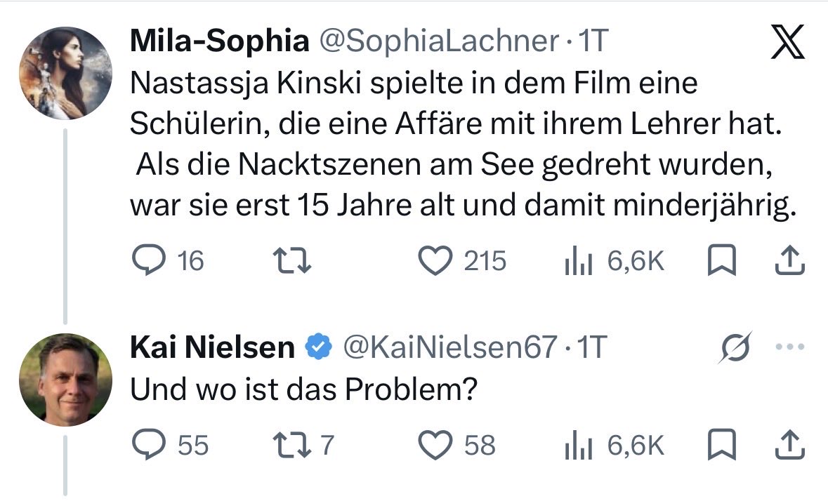 HollsteinM's tweet photo. Ich glaube, Eltern von (minderjährigen) Töchtern können erklären, wo das Problem liegt. Zumal bei einem Film, der in Zeiten gedreht wurde, in denen der Schutz von Minderjährigen nicht auf heutigem Niveau war. https://t.co/IZkYEiuKHE