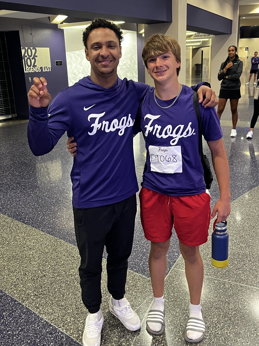 judahpotts29's tweet photo. Good day competing at @TCUFootball  DFW Showcase. Appreciate Coach @Kamdyn_Benjamin for the work. Tulsa ties made it even better. #gofrogs #reigncane @elijahpotts22 https://t.co/9jmeID99R7