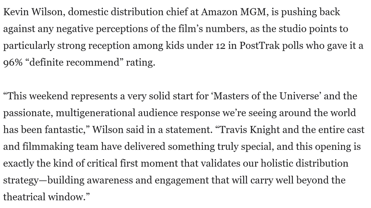 thehdroom's tweet photo. Interesting quote from Amazon/MGM about the Masters of the Universe "box office bomb" narrative. Yes, I really want a sequel. Via @TheWrap