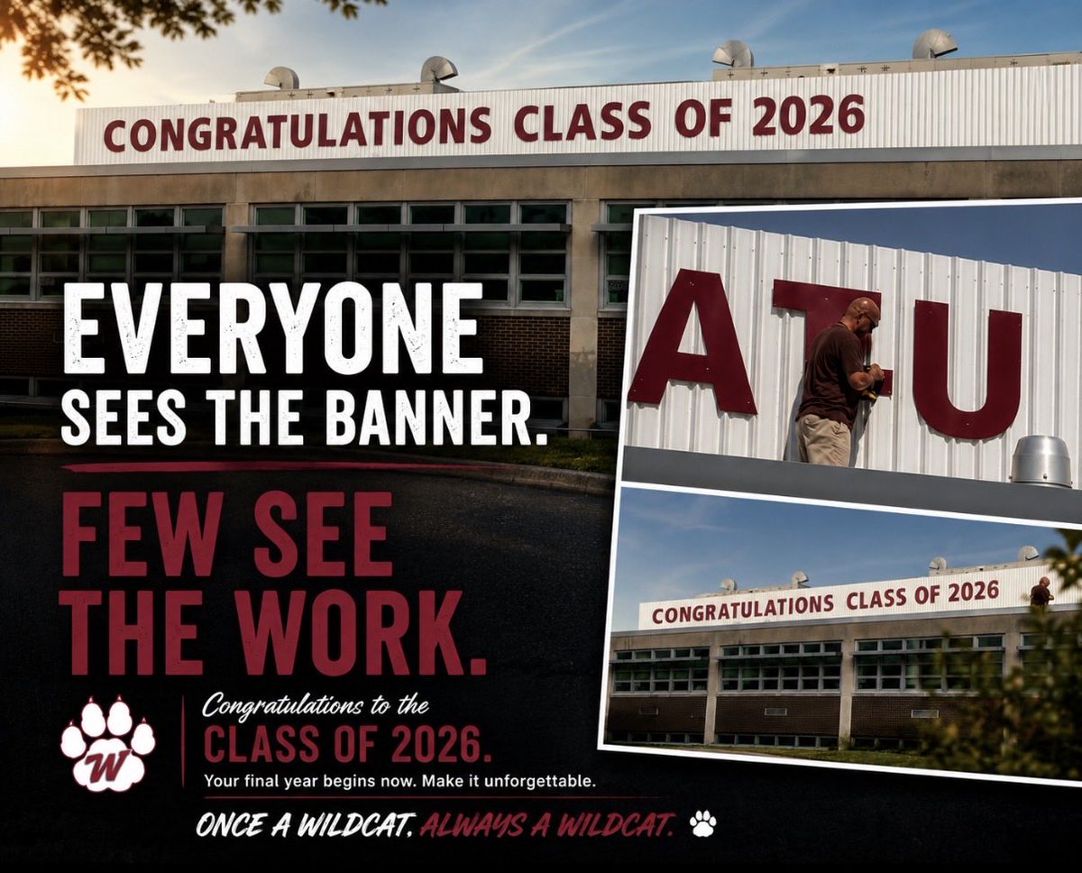 Dr_DSforza's tweet photo. Everyone sees the banner.

Few see the person standing on a rooftop in 95-degree heat making sure it’s there.

That’s true of graduation too.

People will see the cap and gown. They won’t see the years of hard work, late nights, athletics, performances, challenges, setbacks, resilience, and determination that got you there.

To the Class of 2026: your story is still being written, but the foundation has already been built. Thanks to our BG Supervisor Bernard Matos. 

The best things in life happen behind the scenes long before anyone notices.

Once a Wildcat, Always a Wildcat. ❤️🤍🐾
