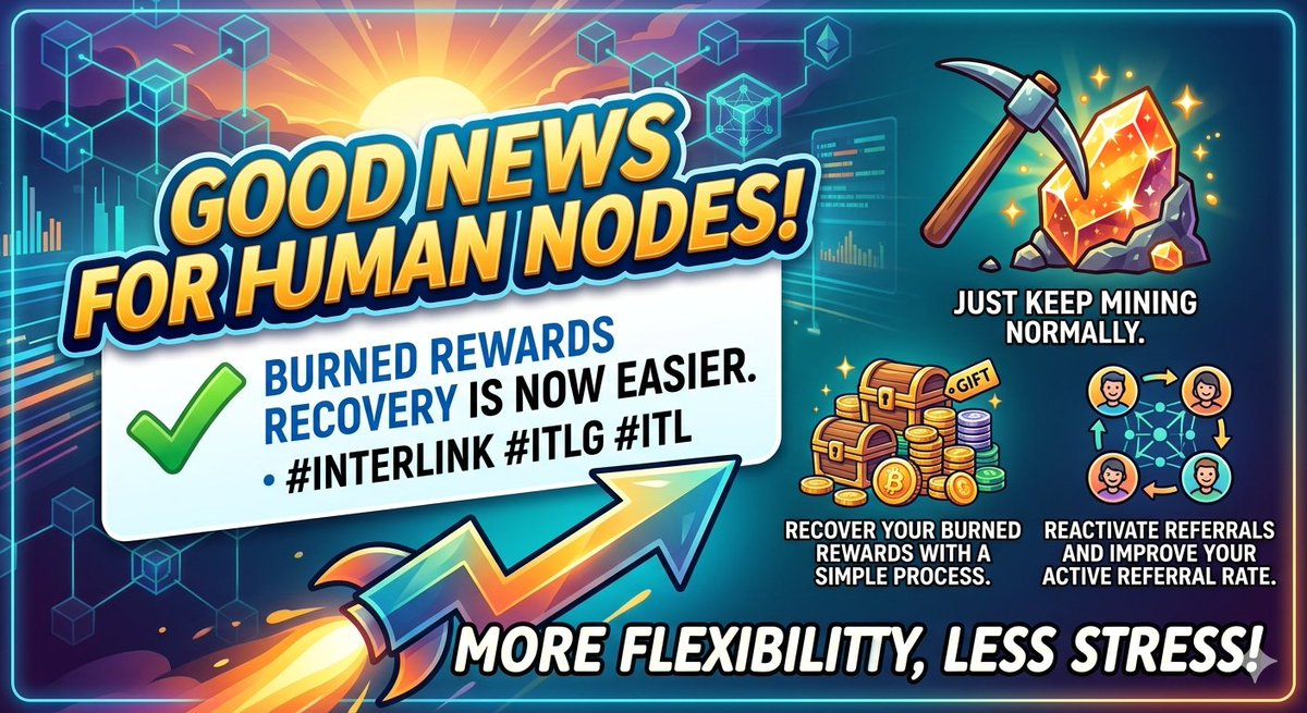 VenkatY329093's tweet photo. Recovering your burned rewards is now easier than ever.
​Keep Mining: Just continue your normal mining operations.
​Simple Recovery: Use the updated, simplified process to reclaim your rewards.
​#InterLink #ITLG #ITL #HumanNodes https://t.co/UXwtpE2hw1