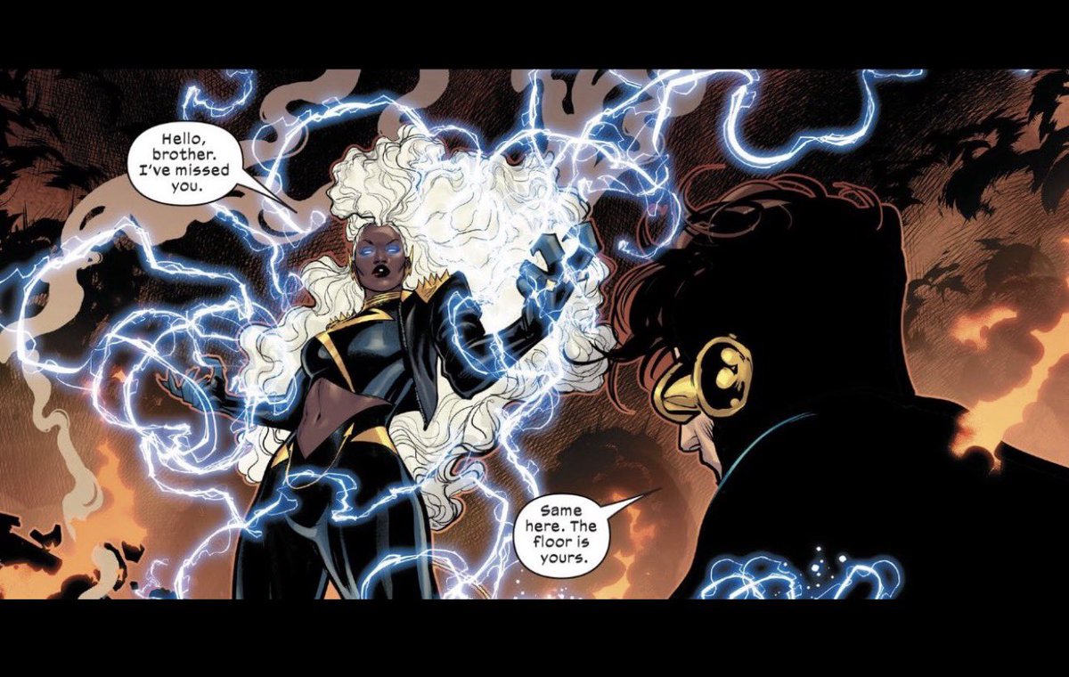 ChampagnePuthy's tweet photo. “She won’t let you kill me”

“Is this more prattle about your dead wife”

“No. Allow me to introduce you to STORM”

“A billion calculations only to end up being wrong about the last X-Men standing is the most humanity that Nimrod would ever achieve” 

&amp; THATS WHY THEYRE MY FAVES https://t.co/606ZV2ZKYR