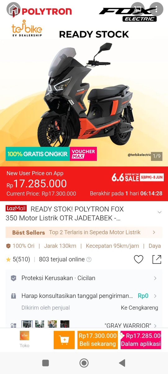 chikaaat12's tweet photo. pengen motor baru tapi tetep hemat pengeluaran? Rekomendasi Produk Diskon motor listrik polytron fox solusinya. mumpung ada voucher bonus s.d. 66 juta di lazada 6.6 super wow sale bikin harganya makin murah bgt. link ada di bawah! https://t.co/ZL6wneAlAC https://t.co/l8b4zTKtcZ