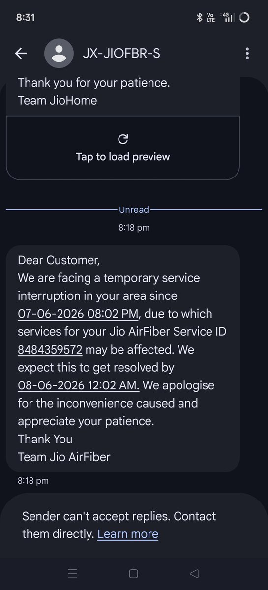 ShriSsp's tweet photo. @JioCare @reliancejio @TRAI @DoT_India every week we are facing this issue in our area. Jio Airfiber network outage https://t.co/QXQ4DV48zR