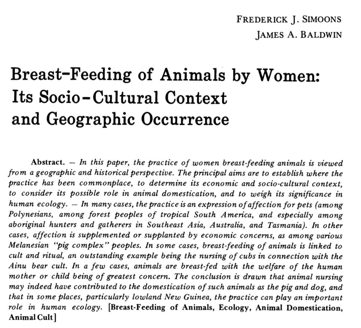 Evolving_Moloch's tweet photo. Women across traditional societies all over the world would nurse orphaned unweaned animals. The term for ‘pet’ and ‘adopted child’ is the same in a number of Amazonian languages https://t.co/1yuYuKFjoB