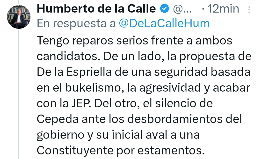 NataliaTrd's tweet photo. Infame. Usted, especialmente, no debería tener dudas acerca del candidato que promete el desmonte de la JEP y el que fue su compañero en procesos de paz y promete luchar por la misma. Usted es un sinvergüenza y cómplice de la tragedia humanitaria que viene con 4DLE.@DeLaCalleHum https://t.co/w1vNDILkv5