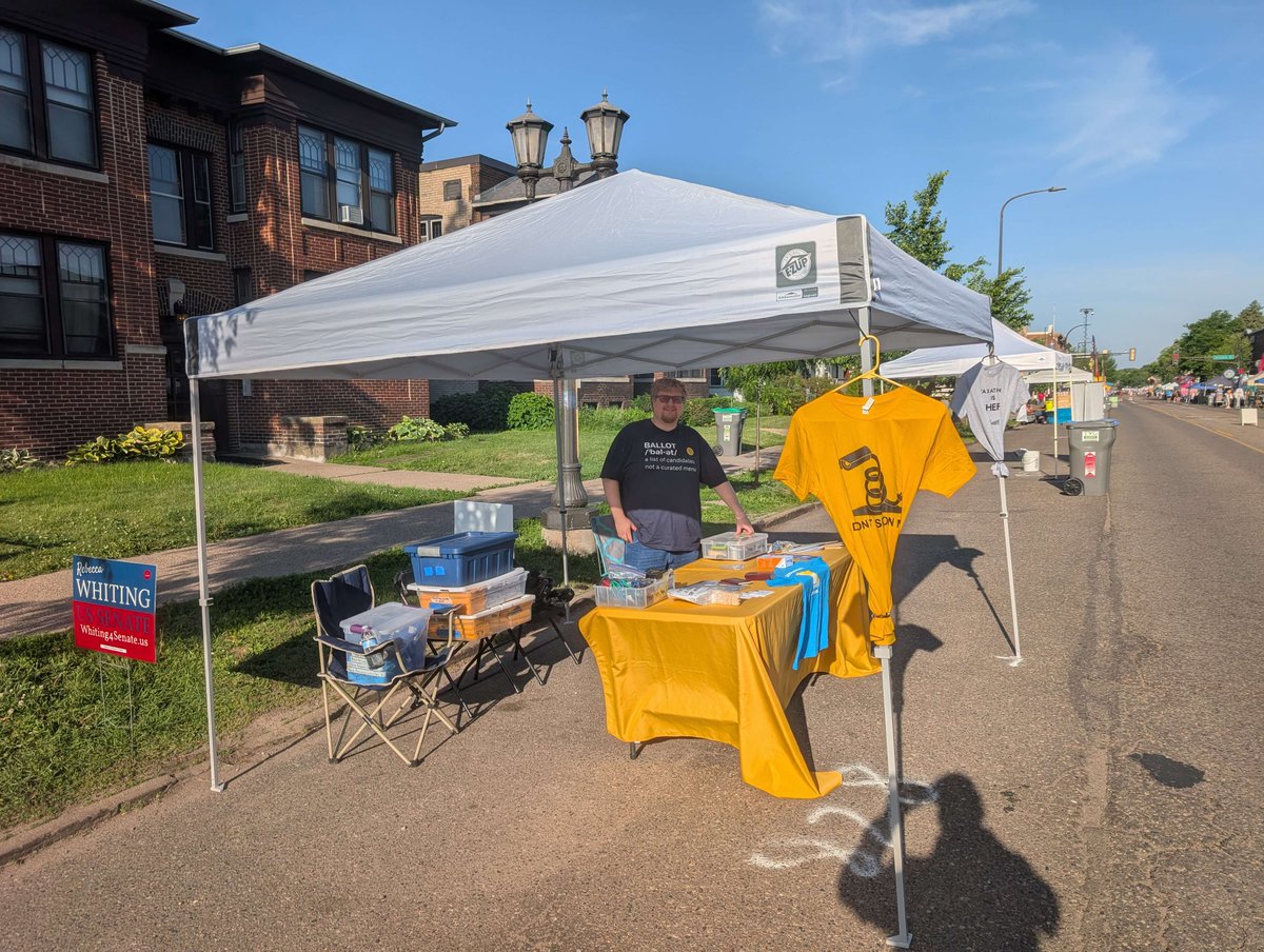 LibertyForMpls's tweet photo. The Libertarian Party of Minnesota is down at Grand Old Day today!

Come visit us on Grand Avenue and meet the team. We’re here with stickers, conversations, and good vibes.

 🔎Grand Old Day
1000 Grand Avenue
St. Paul, MN 55105

📅 Today – June 7, 2026
8:00 AM – 6:00 PM

Stop by and say hi to our candidates:

Chip Tangen for Secretary of State  Running for MN Secretary of State
Time: 11AM-3PM

TJ Hawthorne for  MN 44B – Running for MN House District 44B
Time: 9AM-1PM

We’d love to chat about liberty, discuss what we can do for our fellow Minnesotans, and what’s happening around our state.

Look for the porcupine & Liberty signs!

Who’s heading to Grand Old Day today? Drop a 🦔below!
#LibertyForMPLS #LPMN #GrandOldDay #MNPolitics #VoteMN #MoreChoicesMN #ChipTangen #TJHawthorne #StPaul