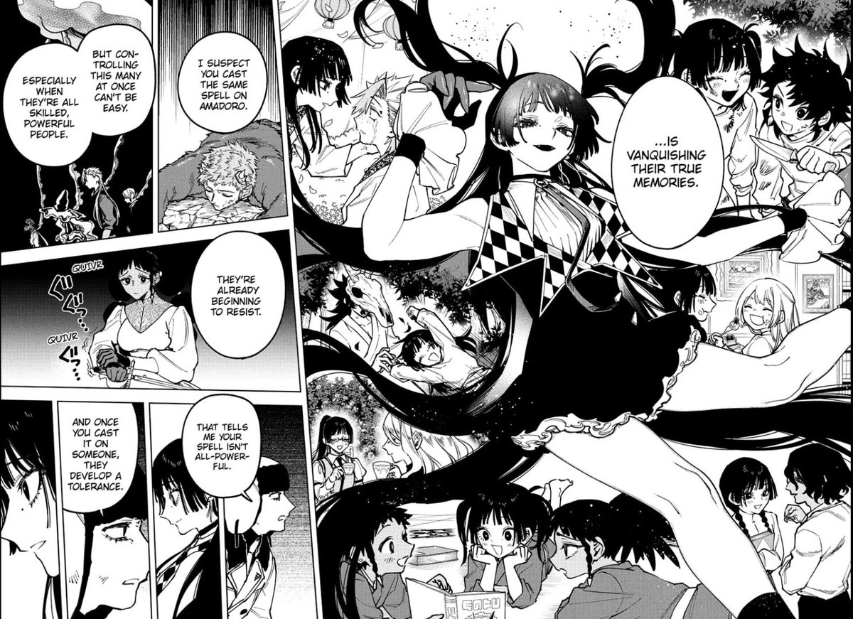 DailyUroro's tweet photo. Perfect cover art! Fujihine is literally that guy from Bleach! Lol! The little look into Chun's backstory and him not even knowing he did it...

Then, Granny shows up, using a water spell? Face hidden, hmm, reminds me of how someone was introduced...
#IchiTheWitch #IchiTheWitch85 https://t.co/t0LiyIMCM0