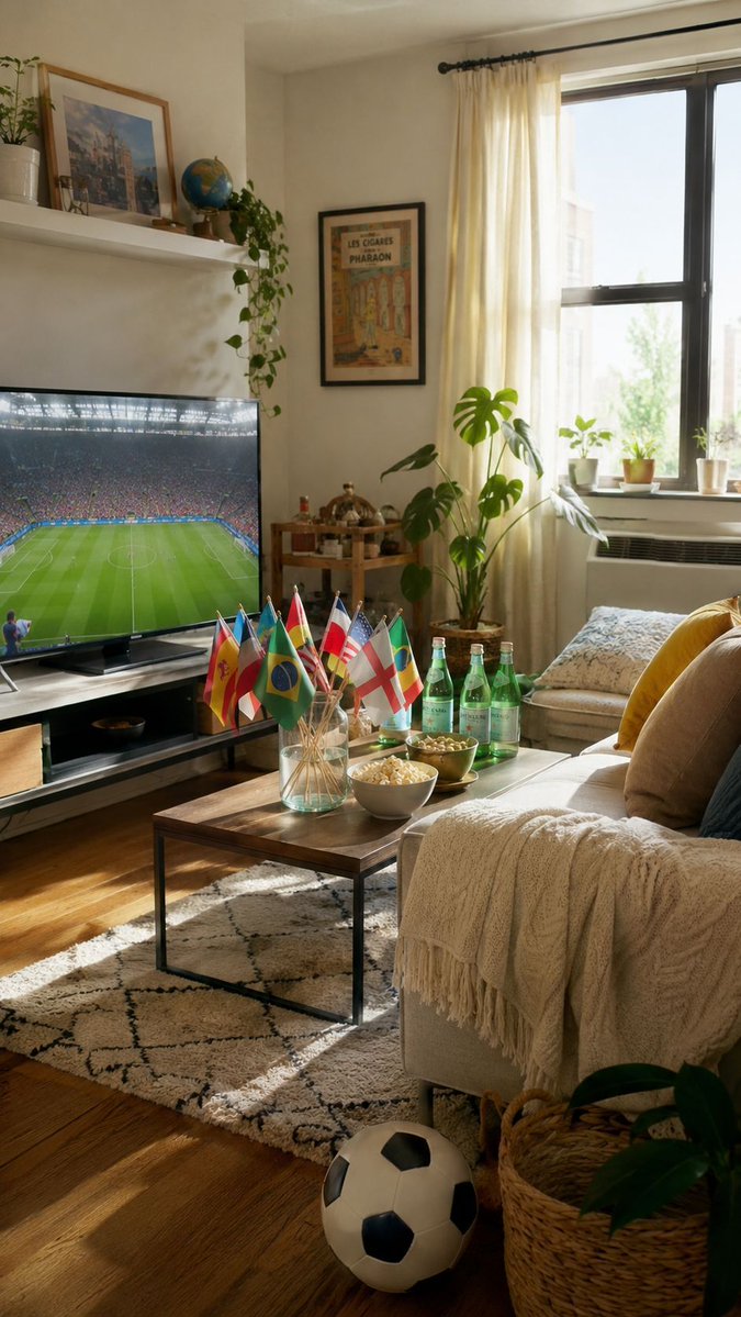 decordreamr's tweet photo. world cup watch parties in tiny apartments hit different because the whole living room becomes the stadium https://t.co/G3SKGJDSD3