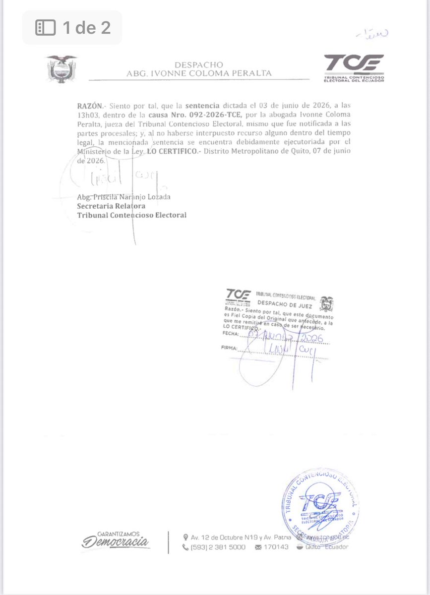 EnverAguirre's tweet photo. 🛑 Confirmado

@UnidadPopularE estará en la papeleta de las elecciones secciónales de noviembre. 

✊🏽 Triunfó el pueblo, la izquierda y la democracia. Han sido derrotadas las intenciones de Diana Atamaint al servicio de Noboa.

✅ El CNE no interpuso recurso de apelación a la sentencia de primera instancia de la jueza Ivonne Coloma. 

✅ Se ratifica la nulidad de las resoluciones del 26 de abril y del 20 de mayo que cancelaron ilegalmente a Unidad Popular. 

✅ Se ratifica a Unidad Popular en el registro permanente de organizaciones políticas. 

🇪🇨 Felicidades a la militancia de la Unidad Popular a sus bases sociales, a su directiva nacional @geovanni_atari @sebastcevallos @NatashaRojasUIO @mery_zamora @pachateran @vargasstalin1 @ISAVARGASTORRES @pauljasegov , por la firmeza de sus convicciones, por su lucha estratégica resuelta en todos los terrenos políticos, de movilización social y jurídicos. 

🚩 Es un orgullo ser militante de izquierda. 

Ha sido un alegría y un desafío ser parte de equipo jurídico,  el trabajo de los abogados de nuestro Partido y el aporte  significativo de profesionales democráticos que decidieron sumarse y militar en esta causa fue brillante. 

Un abrazo fuerte a todxs.