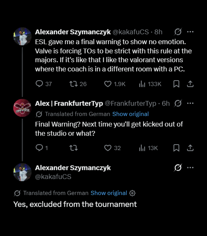 Ozzny_CS2's tweet photo. Monte's Coach revealed Valve is being strict with the 'no emotions' rule for Coaches at the Major ‼️

> He also added that he was given a final warning and would get kicked from the Major if it happens again https://t.co/aCE3Hz1HYE