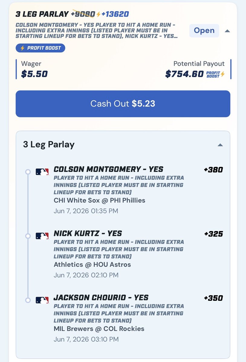 HomeRunPredict's tweet photo. Why not this one? $50 to a random person who comments, reposts and follows. Let's cash this shit. https://t.co/GfIoAUi8pG