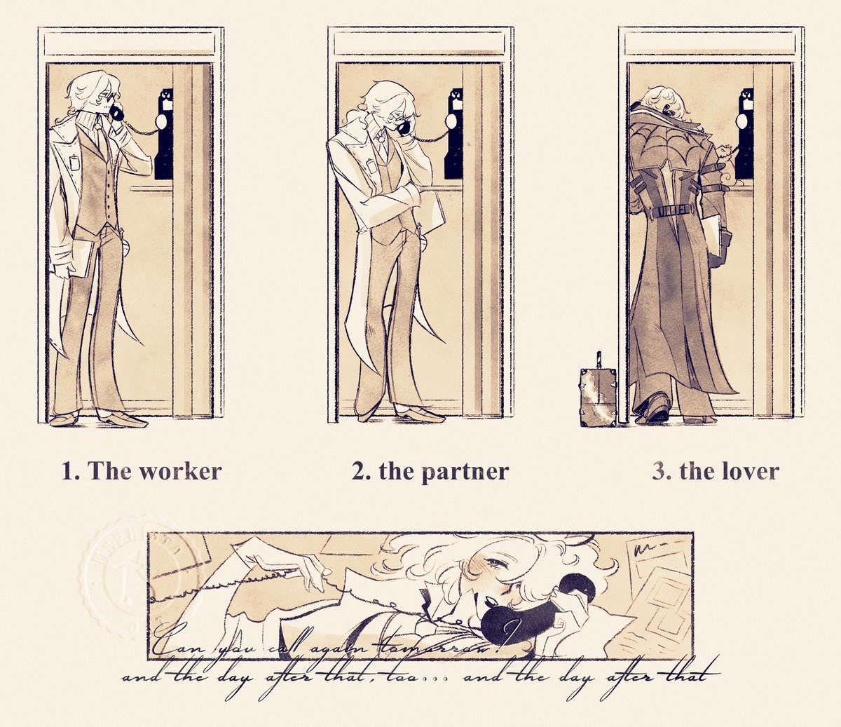 N7Bits's tweet photo. I just had to make this… it’s so them. 
Too bad there weren’t any phones back then, I guess… or no?? 💦

#Aesluca #IdentityV https://t.co/Q5808d1BQU