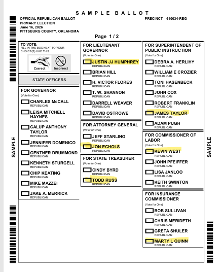 MinerBob00's tweet photo. My final marked sample ballot. I'm staying out of the Governor's race. I'm not big on any of them. https://t.co/Y1uElRJVou