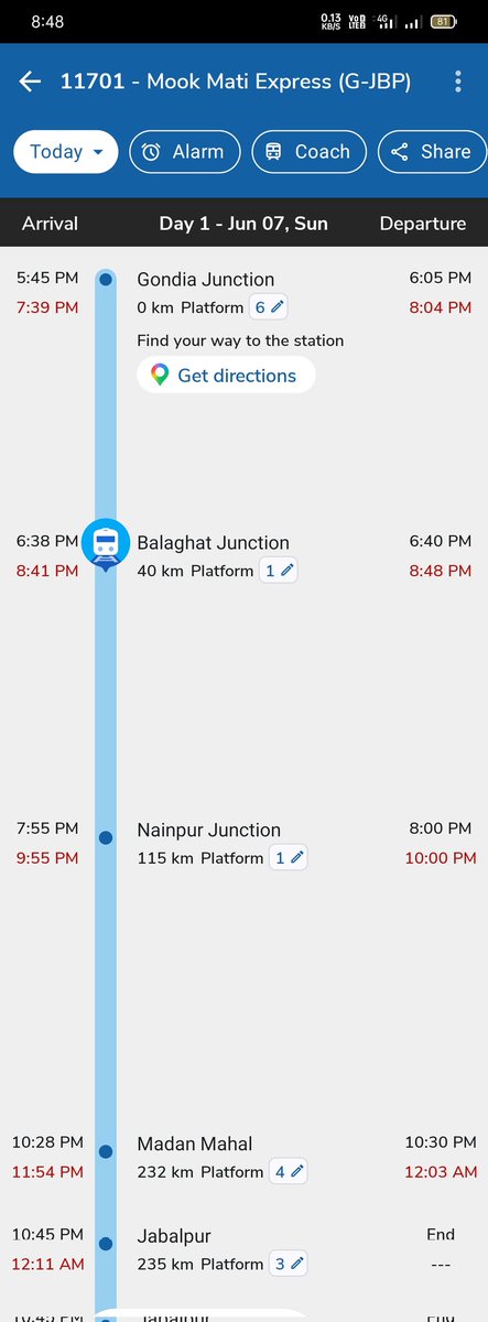 S__INDIAN's tweet photo. Kisi ko yadi #jabalpur se train change Krna ho to Gondia 🔄 Jabalpur route ki train pr bharosa nhi kr skte..2-3 ghante let chlne  ka record bnti #indian_railway 
22192 Indore SF aaj milti ya nhi..!!
 @indianrailway__ @RailMinIndia @RailwaySeva @GMSRailway  #SECR @AshwiniVaishnaw https://t.co/TQOmJTAmC4