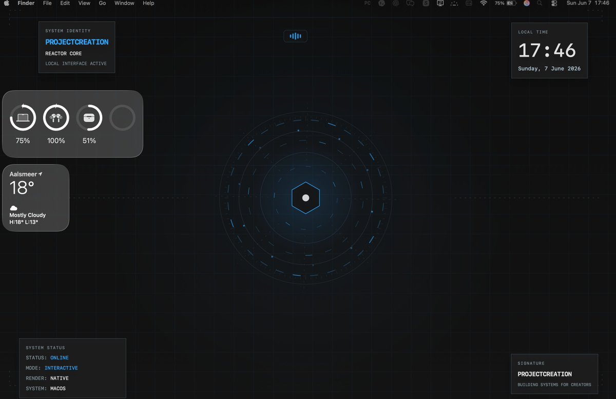 minkrov's tweet photo. Sadly there isn't any "Jarvis" interfaces that anyone has for macs, or interactive and live wallpapers.

So instead, I'm building my own. 

It's not that hard in this day and age, and I just started this project and it's already looking good.

This'll be such a cool future. https://t.co/Zv5QmJQqMb