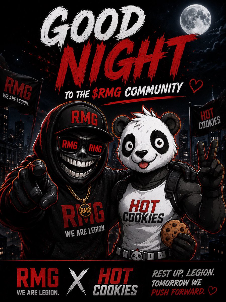 Hotcookies_'s tweet photo. Goodnight $RMG . 🌙 @RMoneyGlitch 

Another day of building. Another day of holding. Another day closer to where we're headed.

Rest up, recharge, and get ready for tomorrow.

The mission continues. 🚀

RMG x Hotcookies 🍪🔥

#RMG #Hotcookies #Solana #CryptoCommunity #WeAreLegion https://t.co/DOETzZQF1T