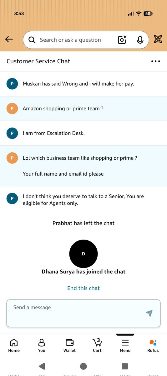 parth_995's tweet photo. @AmazonHelp Talk with a genius Mr prabhat who works at the level of CXO and has no leadership principal sense https://t.co/8ZpW7WzRZE