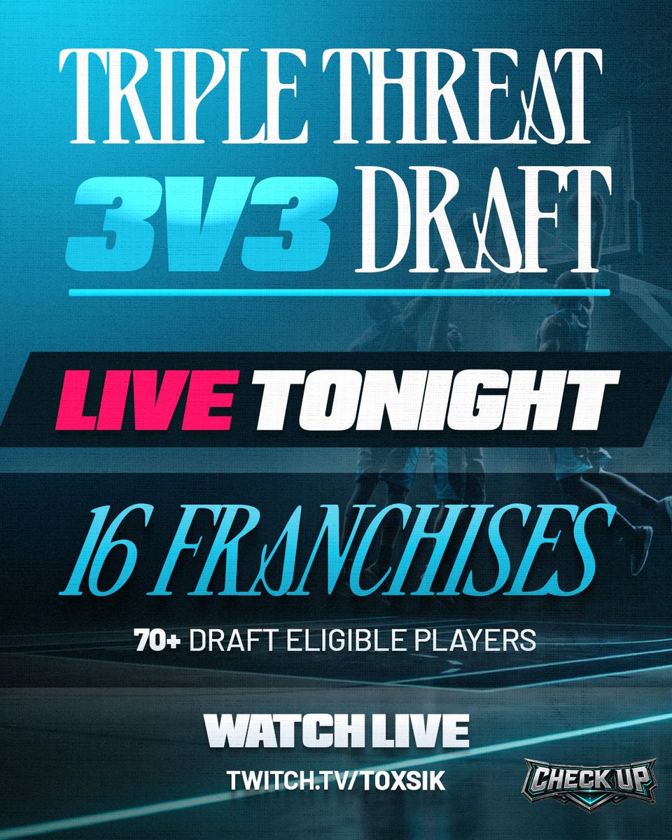 CHECKUPofficial's tweet photo. Draft night is here 🏆

16 franchises.
70+ draft-eligible players.

The first-ever Triple Threat 3v3 Draft goes LIVE tonight on Twitch!

💻: https://t.co/g5uJ76vHrX https://t.co/NJ17H7KVC9